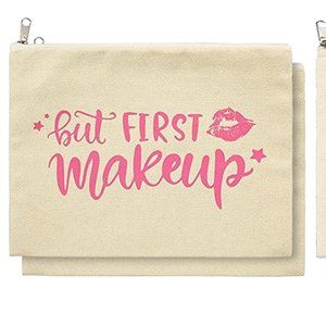 NWOT Women’s Makeup Accessory Yellow CosmeticBag With FunSaying-But First Makeup